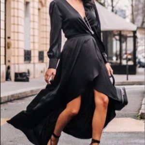 High-Low Black Satin Dress